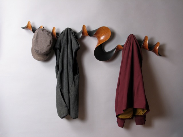 Custom contemporary carved and painted cherry coat rack | David Hurwitz